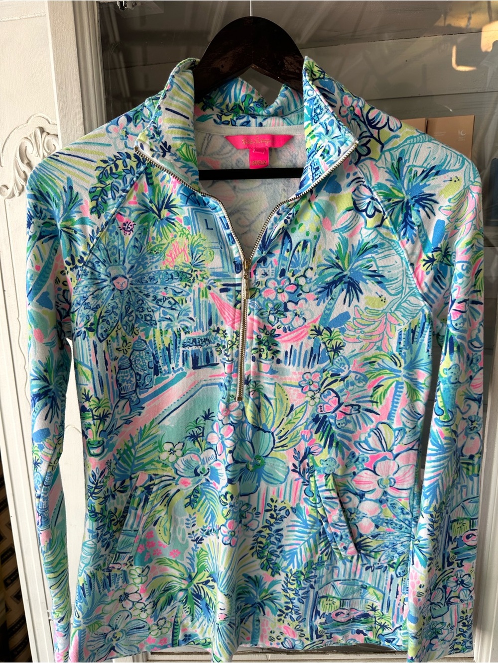 Lilly Pulitzer Pastel Floral & Palm Half-Zip Pullover